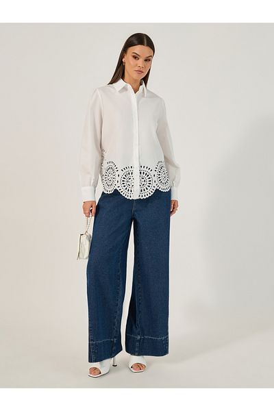 Styli Plain Long Sleeve laser cut Shirt