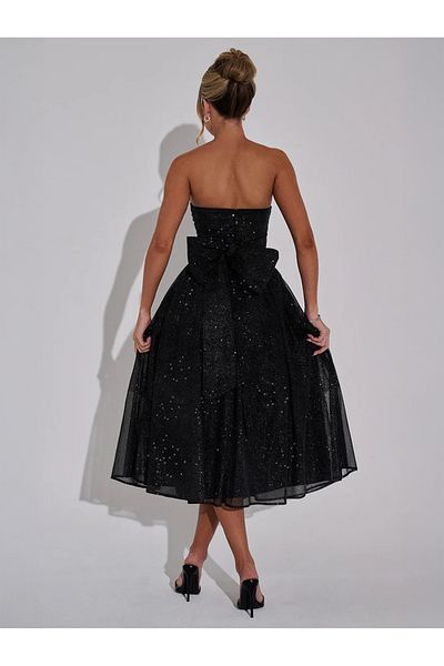 Take Two By Styli Off Shoulder Mesh A-Line Midi Dress