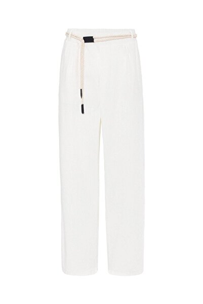 Vamos Detailed Oversize Linen Trousers - Ecru Green