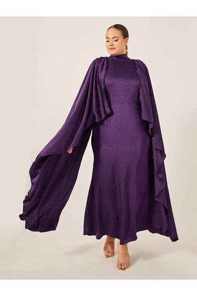 Styli Plus Size Plain Long Cape Sleeves A-Line Maxi Dress