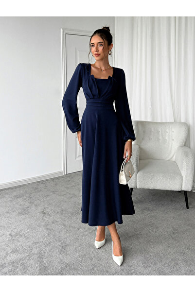 Diva By Styli Front Neck Detail Long Sleeve Maxi Dress
