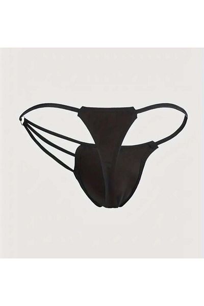 ÇAĞLAR BUTİK Men's Black Metallic Thong Underwear