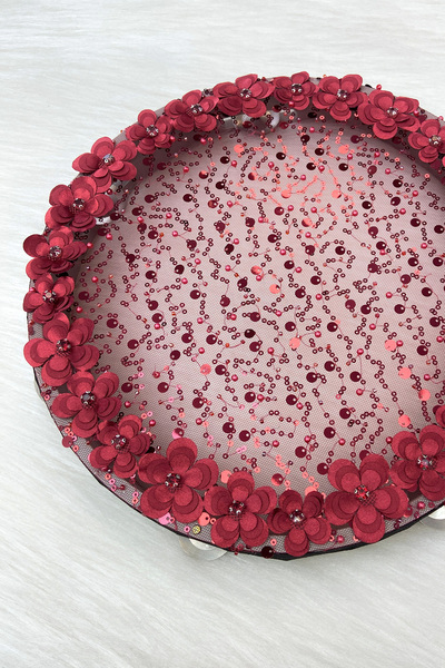 ZEYMERADE البورجوندي الزفاف الدف 32 سنتيمتر زهرة الترتر الترتر مع أحجار لامعة...