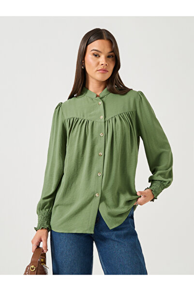 Styli قميص بياقة شريطية منسوجة وأكمام مطرزة