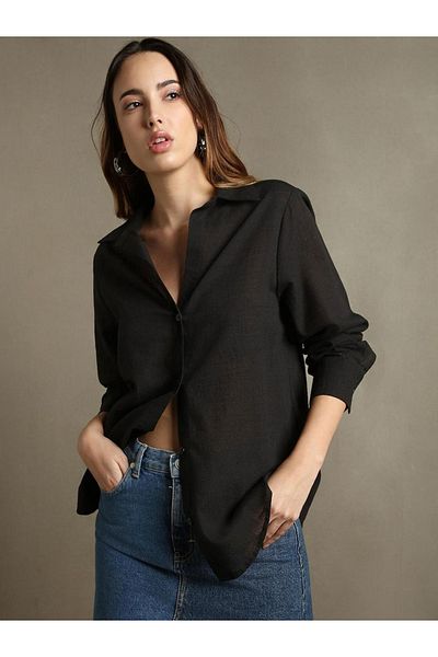 Dennis Lingo By Styli Textured Spread Collar Oversized Shirt