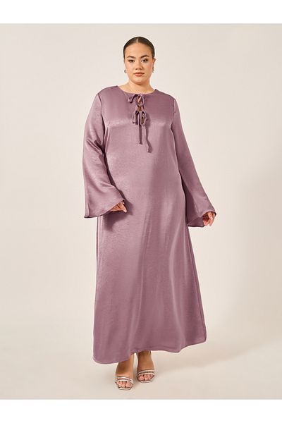 Styli Plus Size Textured Tie-Up Neck A-Line Maxi Dress