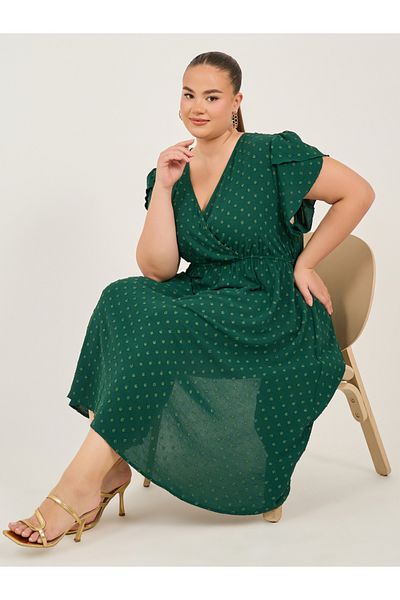 Styli Polka Dot A-Line Ruffled Sleeve Midi Dress
