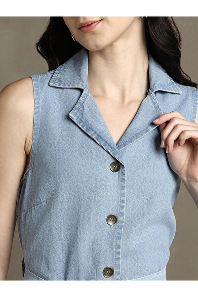 Dennis Lingo By Styli Cotton Collar Sleeveless Midi Dress Comes with a belt