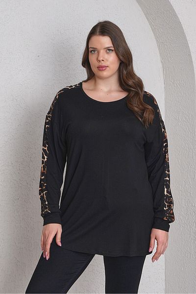 Büyük Moda Leopard Patterned Bluz with Arm Detail