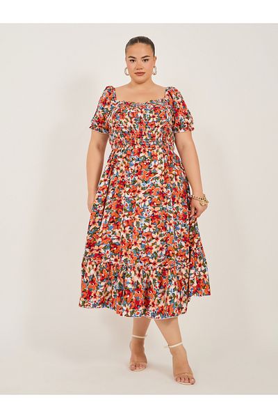 Styli ALINE BOAT NECK FLORAL MAXI DRESS