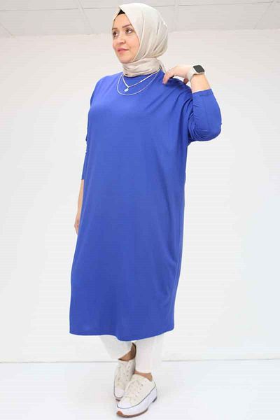 Eslina Large Size Low Sleeve Pen Long Tunic - Indigo