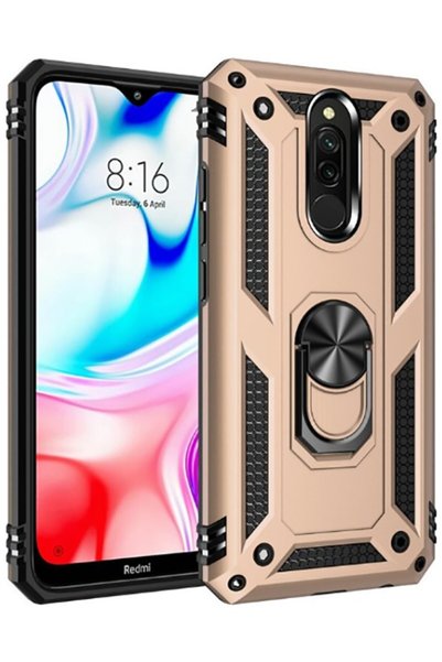 tekno grup Redmi 8 Case with Ring Magnetic Vega Cover Gold + Glass Screen Pro...