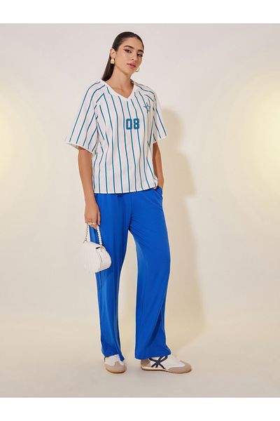 Take Two By Styli Striped Graphic Printed Detail Oversize T-Shirt