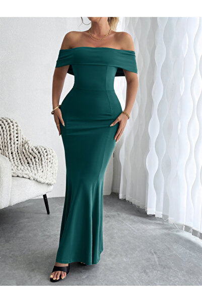 Take Two By Styli Off Shouder Solid Maxi Party Dress