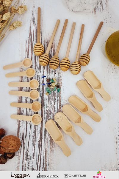MONTESEV Wooden Board Serving Honey Jam Spoon Spice Spoon Sugar Coffee Spoon Kitchen Spoon Set Wooden Spoon