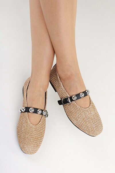 Shoeberry Women's Raffia Skin Wicker Ballerinas