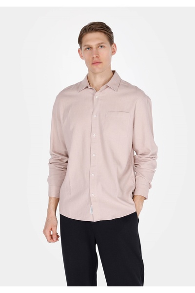 Colin's Relaxed Fit Shirt Neck Düz Erkek Pembe Uzun Kol Gömlek