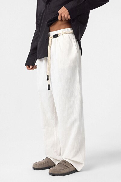 Vamos Detailed Oversize Linen Trousers - Ecru Green