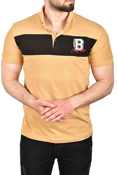DeepSEA Ανδρικό μπλουζάκι πόλο Camel Slim Fit βαμβακερό με γιακά 2503019