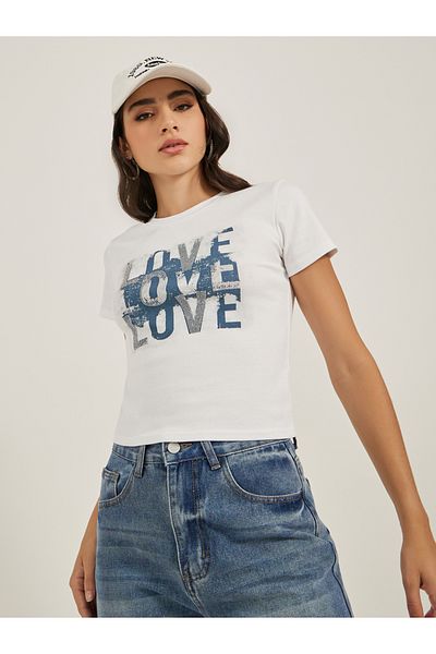Styli Slogan Print Round Neck Short Sleeve T-Shirt
