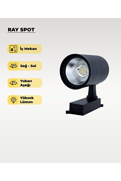 AC AYDINLATMA 30W Siyah Ray Spot 4000K (Gün Işığı)