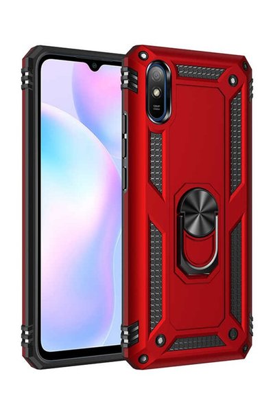 tekno grup حافظة لهاتف Redmi 9A مع حلقة مغناطيسية وغطاء Vega باللون الأحمر + ...