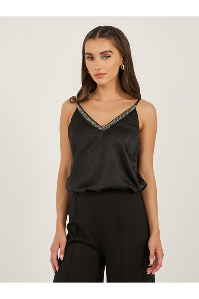 Styli Textured Embellished V Neck Cami Top
