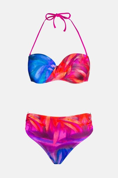 AYYILDIZ 4600 Purple Fuchsia Patterned Strapless Bikini Set