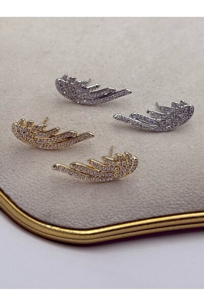 MyladyAccessoriess Full Zirkon Taş Detay Melek Kanadı Premium Küpe Gold