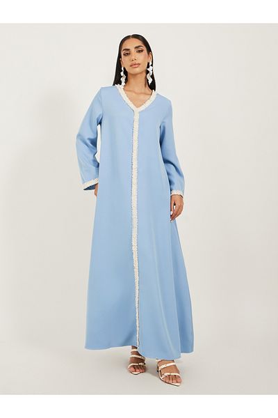 Styli Solid Tweed Lace Detail A-Line Jalabiya