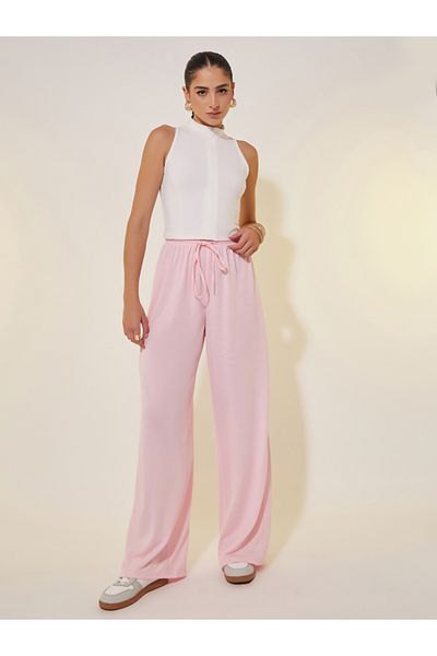 Styli Solid Mid Rise Relaxed Fit Pants with Drawstring