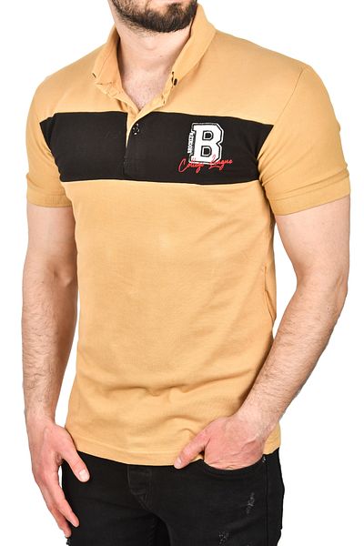 DeepSEA Ανδρικό μπλουζάκι πόλο Camel Slim Fit βαμβακερό με γιακά 2503019