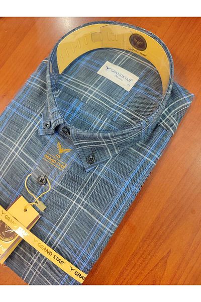 Grand Star Güncüoglu 100% Cotton Linen Short Sleeve Classic Plaid Men's Shirt with Pocket