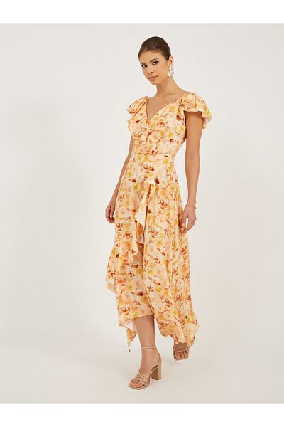 Styli All-Over Floral Print Ruffle Detail Wrap Maxi Dress