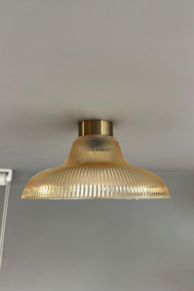 Bamyum Stark Cam Bal Rengi Tekli Avize Plafonyer Retro Sarkıt Lamba Salon Aydınlatma