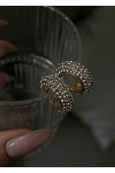 KİLİGİSTANBUL Gold Mini Zirkon Taşlı Halka Küpe