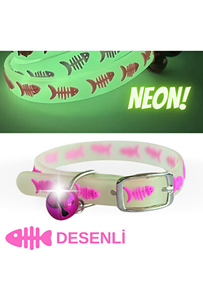 Genel Markalar Kedi Boyun Tasması Neon Fosforlu Gece Parlayan Ayarlanabilir Z...