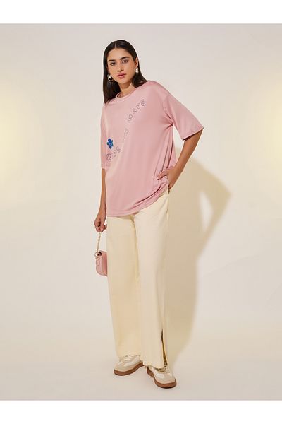 Take Two By Styli Slogan Print Short Sleeve Oversized T-Shirt