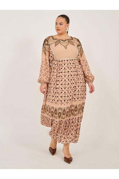 Styli Print Long Sleeves A-Line Maxi Dress