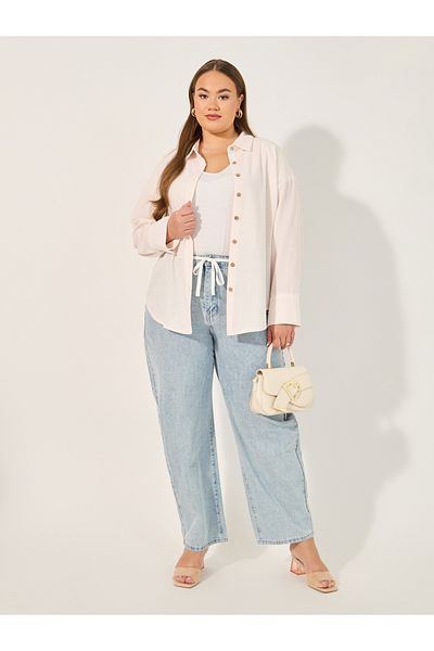 Styli Solid Button Down Oversized Longline Shirt