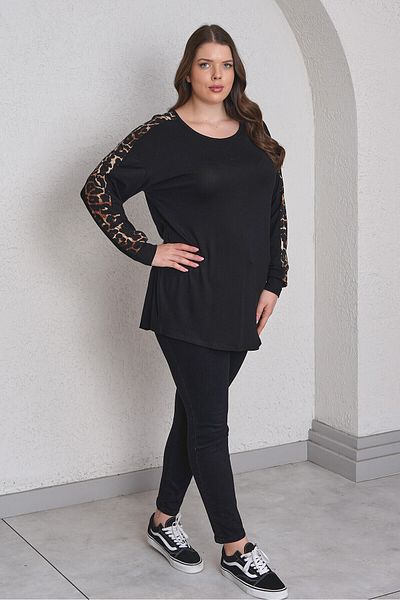 Büyük Moda Leopard Patterned Bluz with Arm Detail
