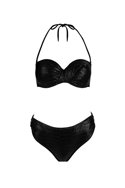 AYYILDIZ 4600 Shiny Black Strapless Bikini Set