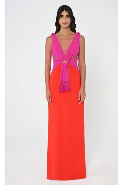 ALFABETA Alfa Beta Deep V-Neck Thick Strap Maxi Size Women's Evening Dress 2246676