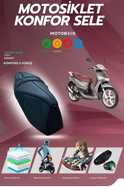 Motobros غطاء سرج مريح من Peugeot Tweet ذو قالب خاص مع إسفنجة فيسكو (مقاومة للتمزق)