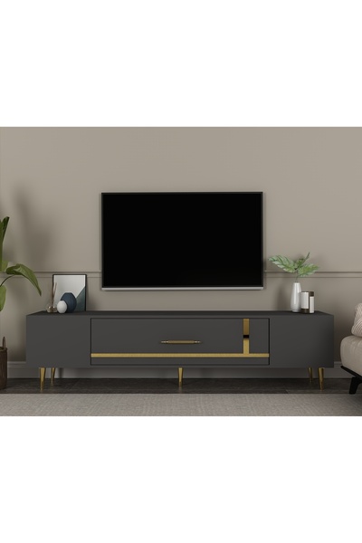 zerkaconcept Şuşa Tv Sehpası Tv Ünitesi Antrasit Altın 150 cm