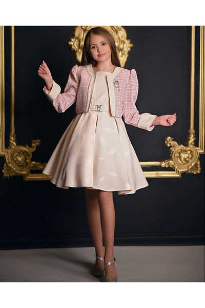 By Feyza Kids Collection Girl's 3 Piece Dress&Coat&Brooch Elegance's Elegance