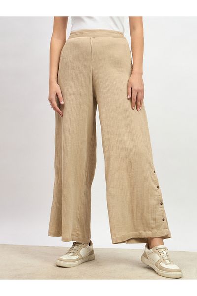 Styli Textured High Rise Wide Leg Pants with Buttons Detail