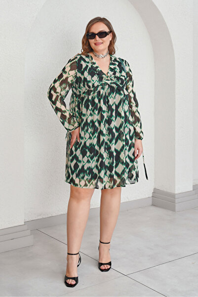 Büyük Moda Patterned Chiffon Dress