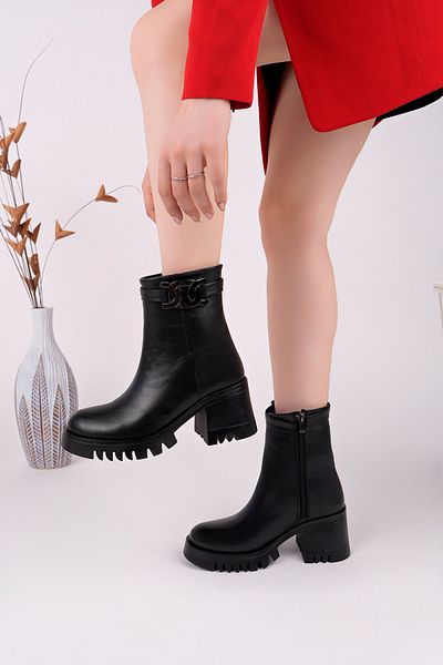 Deripabuc Genuine Leather Black Women's Leather Boots Trc-9503