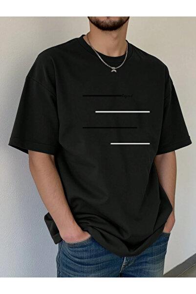 Revasser Unisex Erkek/Kadın LEGEND Renkli Özel Baskılı Oversize Pamuklu Bisiklet Yaka T-Shirt Tişört